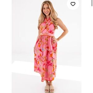 J. Marie Playa Ric Rac Cross Midi Dress Pink size Large NWT NEW